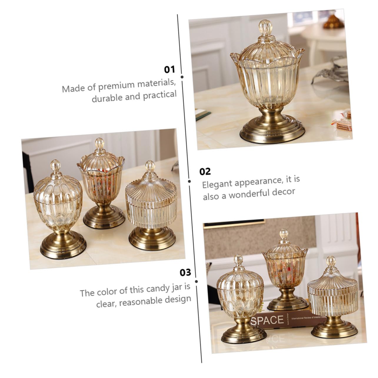 Boîte à Bonbons en Verre avec Couvercle Pratique, Bonbonnière Élégante pour Fruits et Snacks, Rangement la Cuisine Maison Fêtes, Déco Raffinée