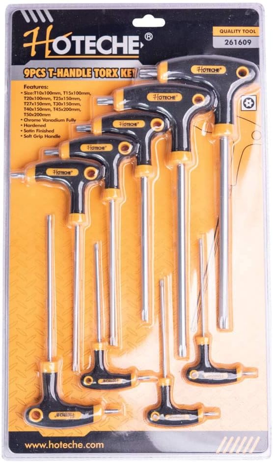 Hoteche 9PC T-Handle Torx Star Key Wrench Set Tamper Torx 2 Drive Ends