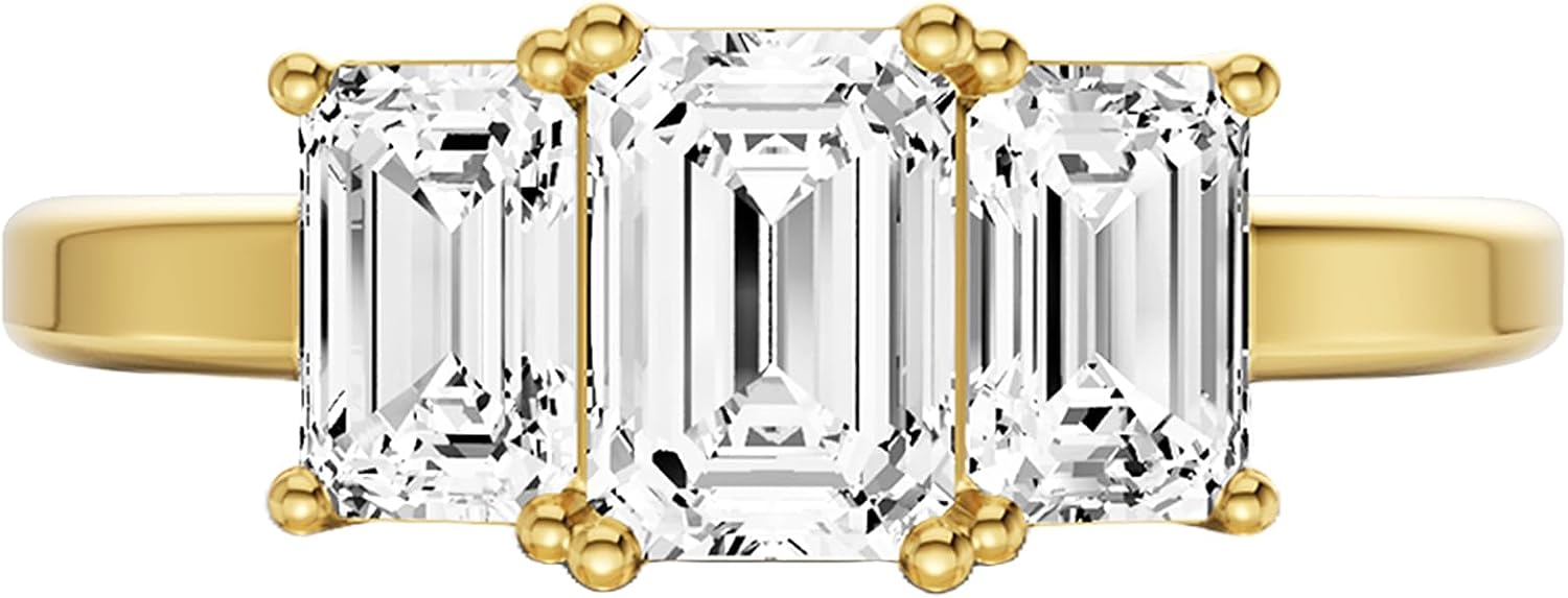 Diamond2Deal 14k Yellow or White Gold Lab Grown Diamond 3-Stone Engagement Wedding Ring (D-E Color, VS Clarity) (1/2 Ct to 4 Ct)
