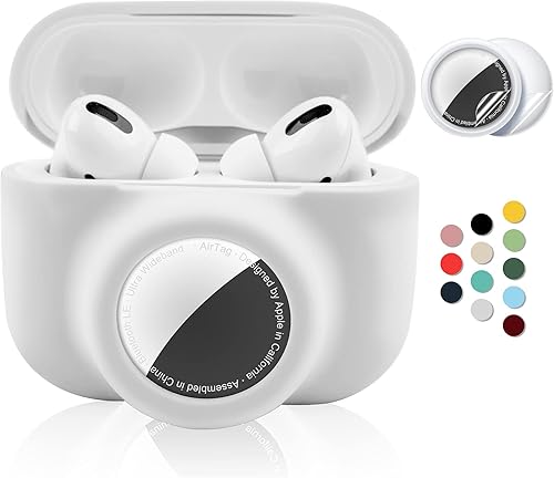 Juego de funda protectora 2 en 1 para Apple AirPods Pro Air Tag, funda de silicona suave para Airpods Pro AirTag con 2 protectores de pantalla,