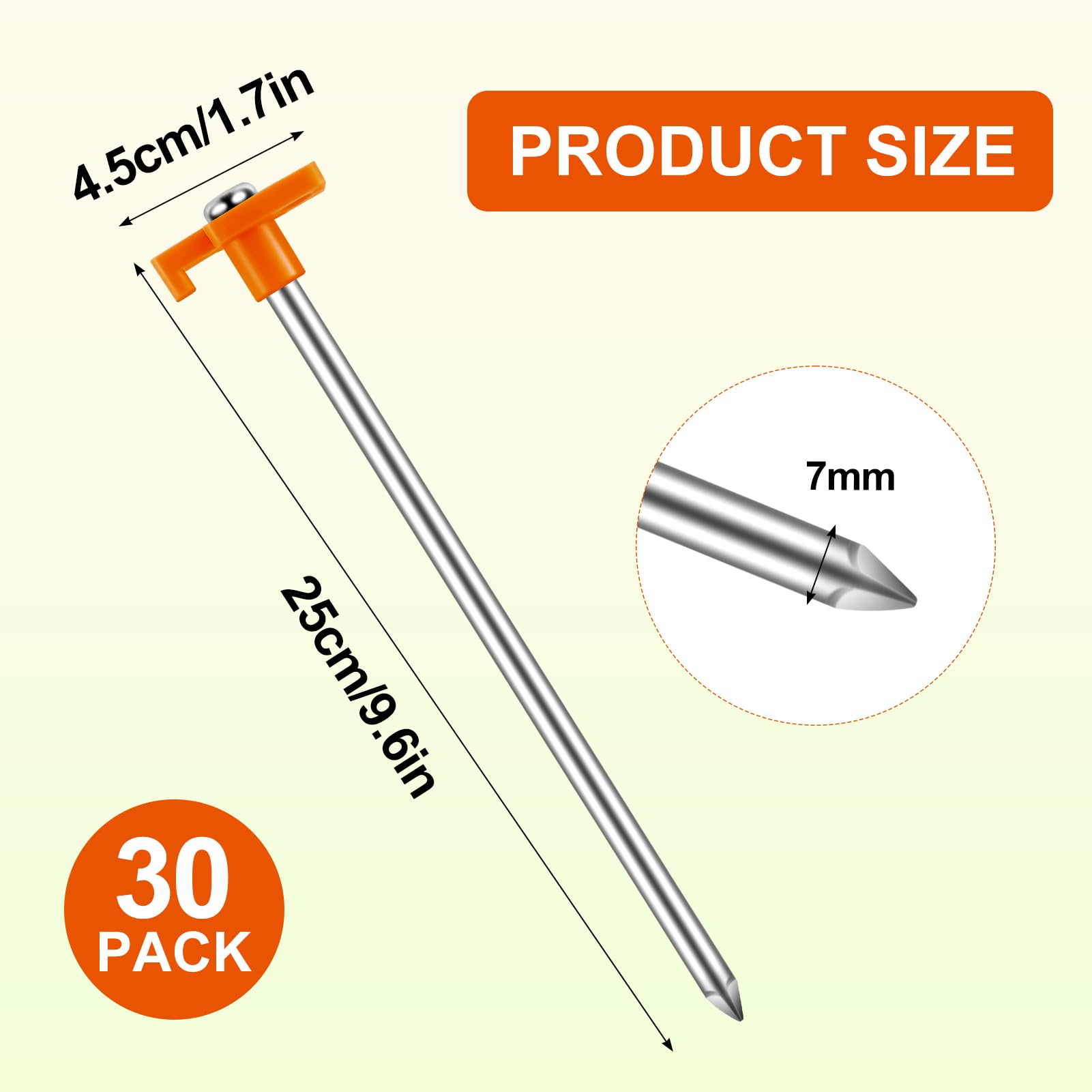 Tivcck 30 Pack Tent Stakes Heavy Duty,9.6 Inch Non-Rust Metal Tent Pegs,Ground Stakes Tent Spikes,Camping Stakes for Outdoor Camping,Grassland,Garden,Orange
