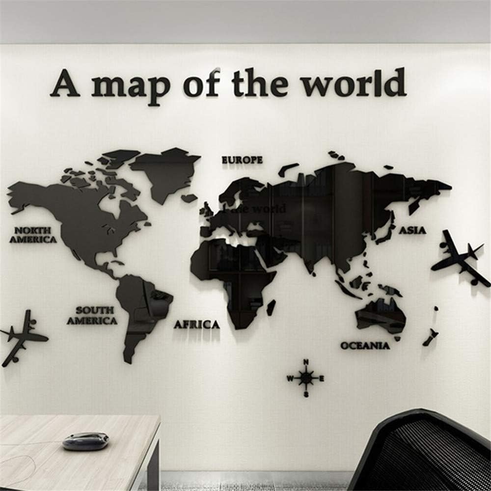 3D World Map Stickers Wall Decoration Art Sticker for Office Study Living Room Bedroom Sofa Background Room Decor Wall Decals Stickers (80 * 40cm, Black)
