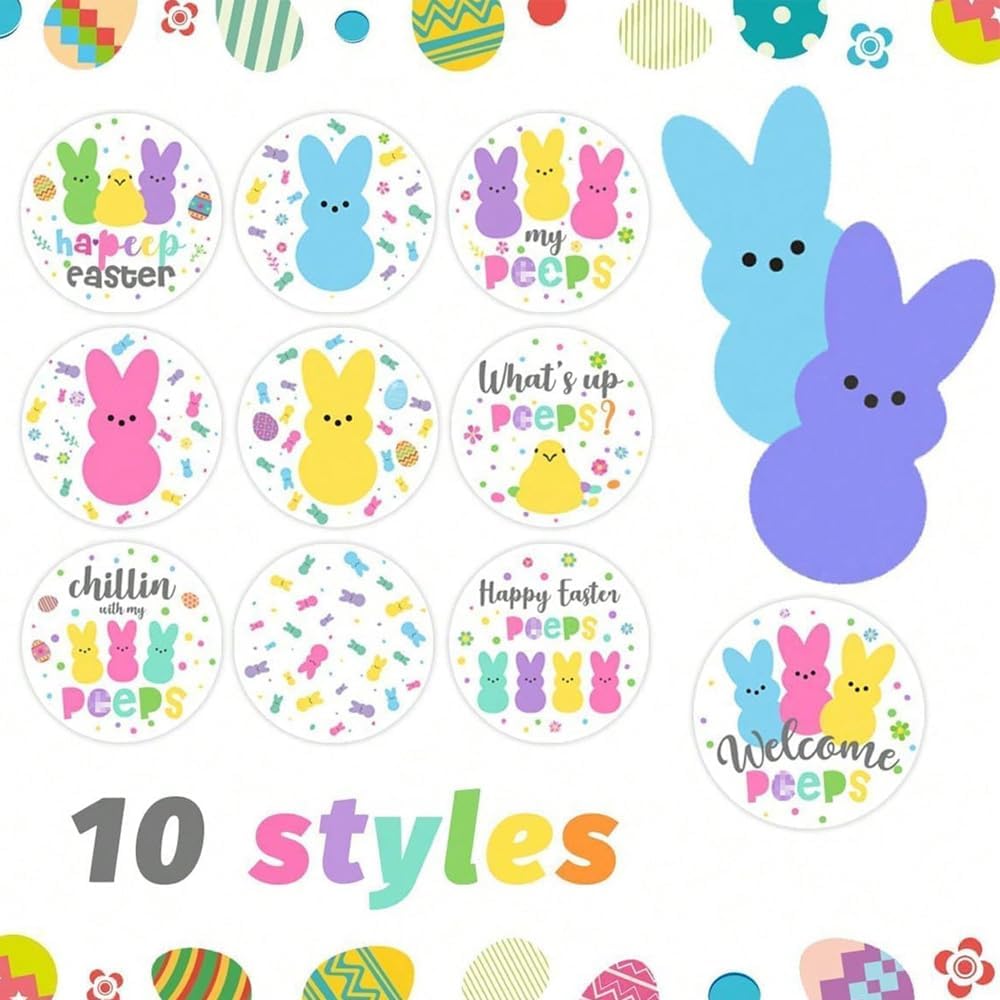 500 Sheets/Roll Bunny Stickers – Multiple Designs for Easter, Journals, Envelopes, Party Gifts, Greeting Cards, and DIY Decorations,C545