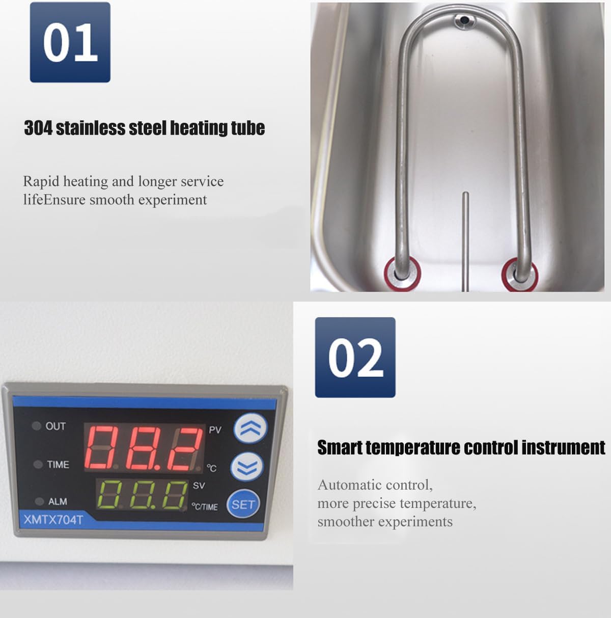 800W double-hole laboratory water bath, digital heating device with precise temperature control, 304 stainless steel 0.1℃ resolution electric constant temperature water bath