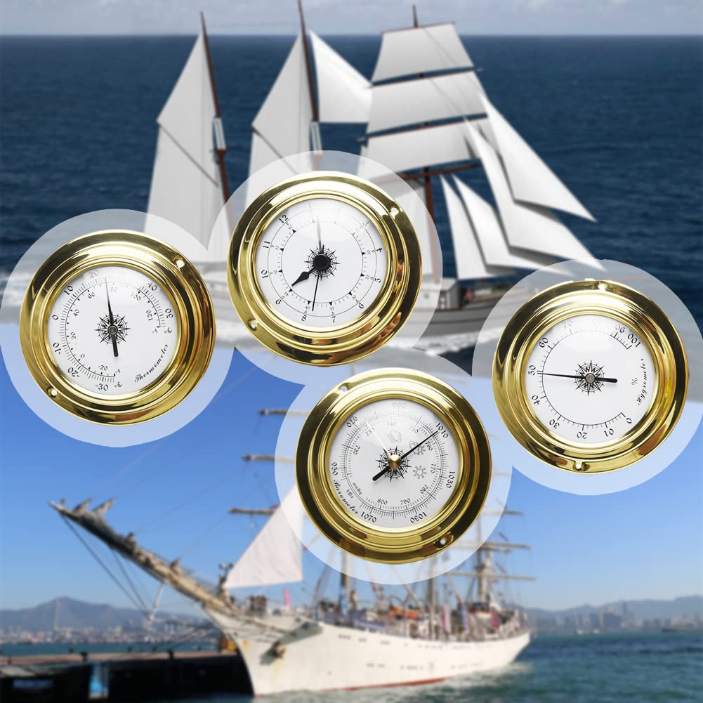 Alicer Set di 4 stazioni meteo, barometro portatile da parete marina orologio metro termometro igrometro kit