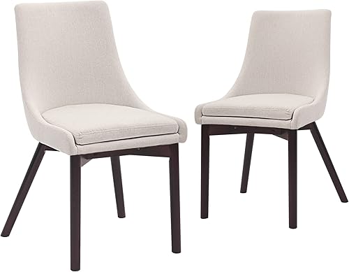 CangLong Juego de 2 sillas tapizadas de tela y patas de madera maciza para cocina, comedor, dormitorio, sala de estar, color beige 1