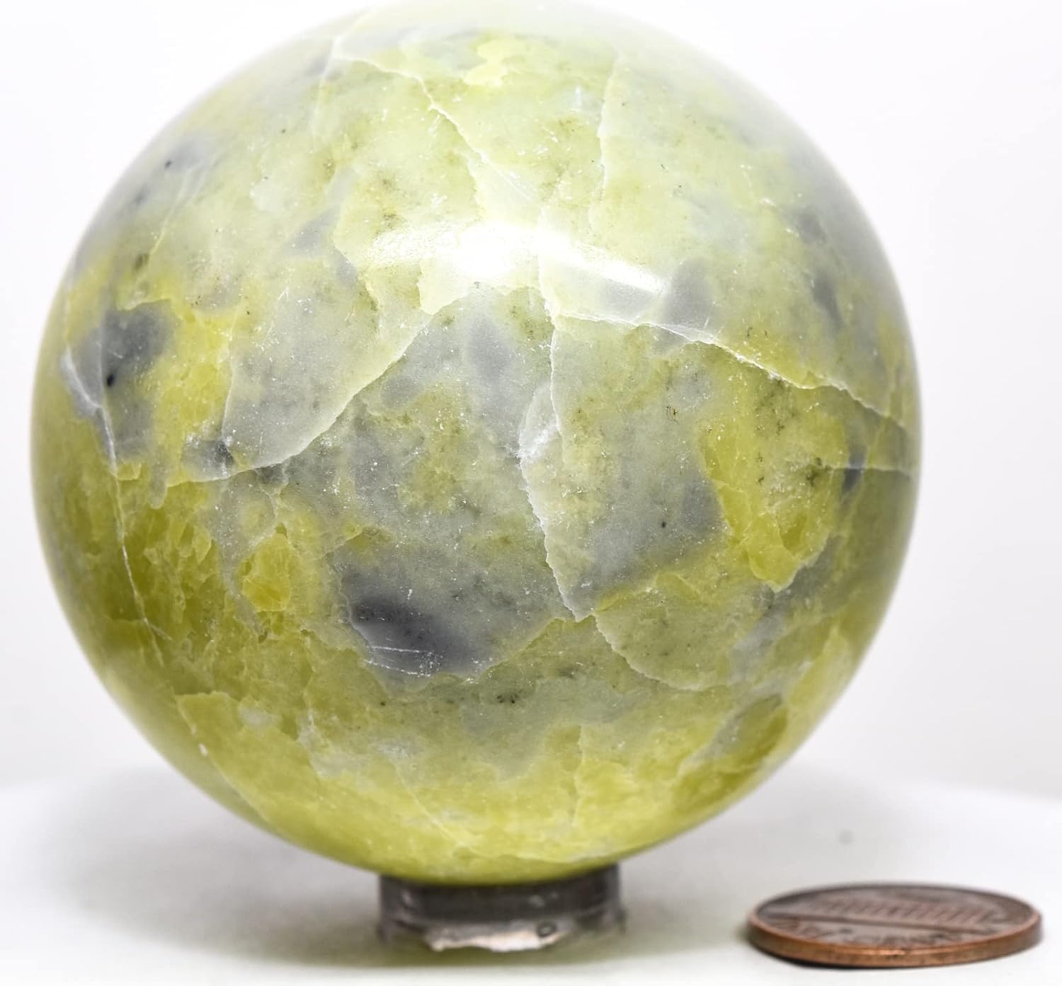 2.3" 260g Yellowish Green Serpentine Healerite Sphere Polished Natural Gemstone Crystal Mineral Specimen Ball - India + Stand