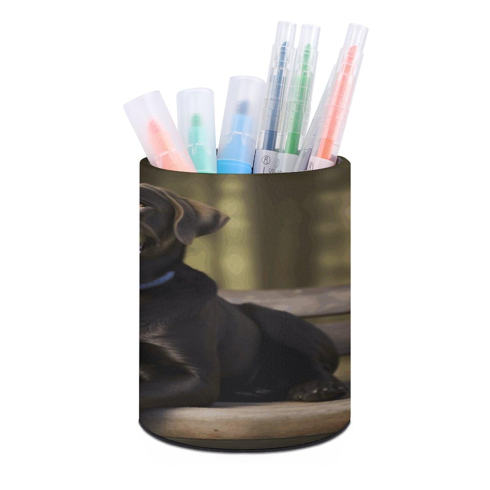 Labrador Pen Holder Multi-Functional Round Pencil Holder Cute Office Decoration Pen Cups Simple Design PU Leather Paintbrush Cups for Home Office Desk