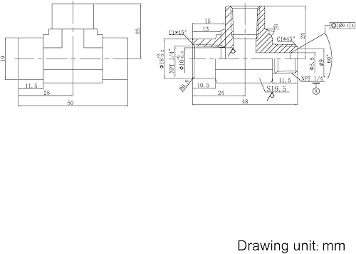Miniatura 4 de HFS (R) 304 acero inoxidable forjado tubería NPT Tee, 14" NPT macho x 14" NPT hembra x 14" NPT hembra x 14" NPT hembra