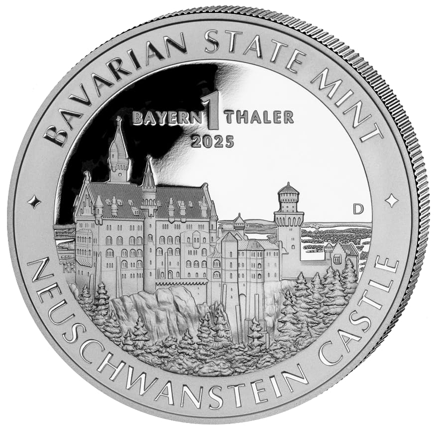 1 unze Silbermünze 1 Bayernthaler Schloss Neuschwanstein 2025 Bayerisches Hauptmünzamt 1 oz Silber Silver Silber silver coin