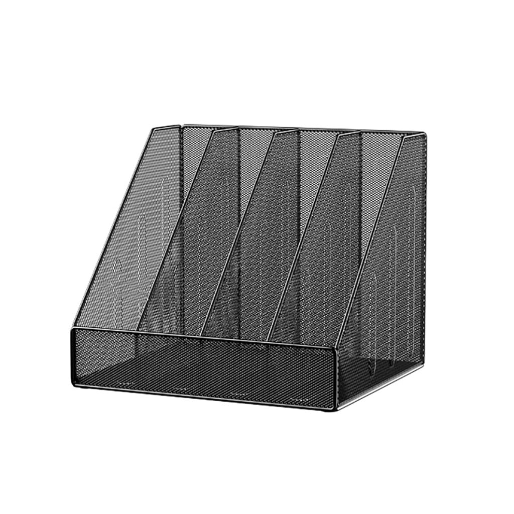 Organizer da scrivania in rete metallica con 4 scomparti, porta riviste per carta, libri e documenti, colore: nero