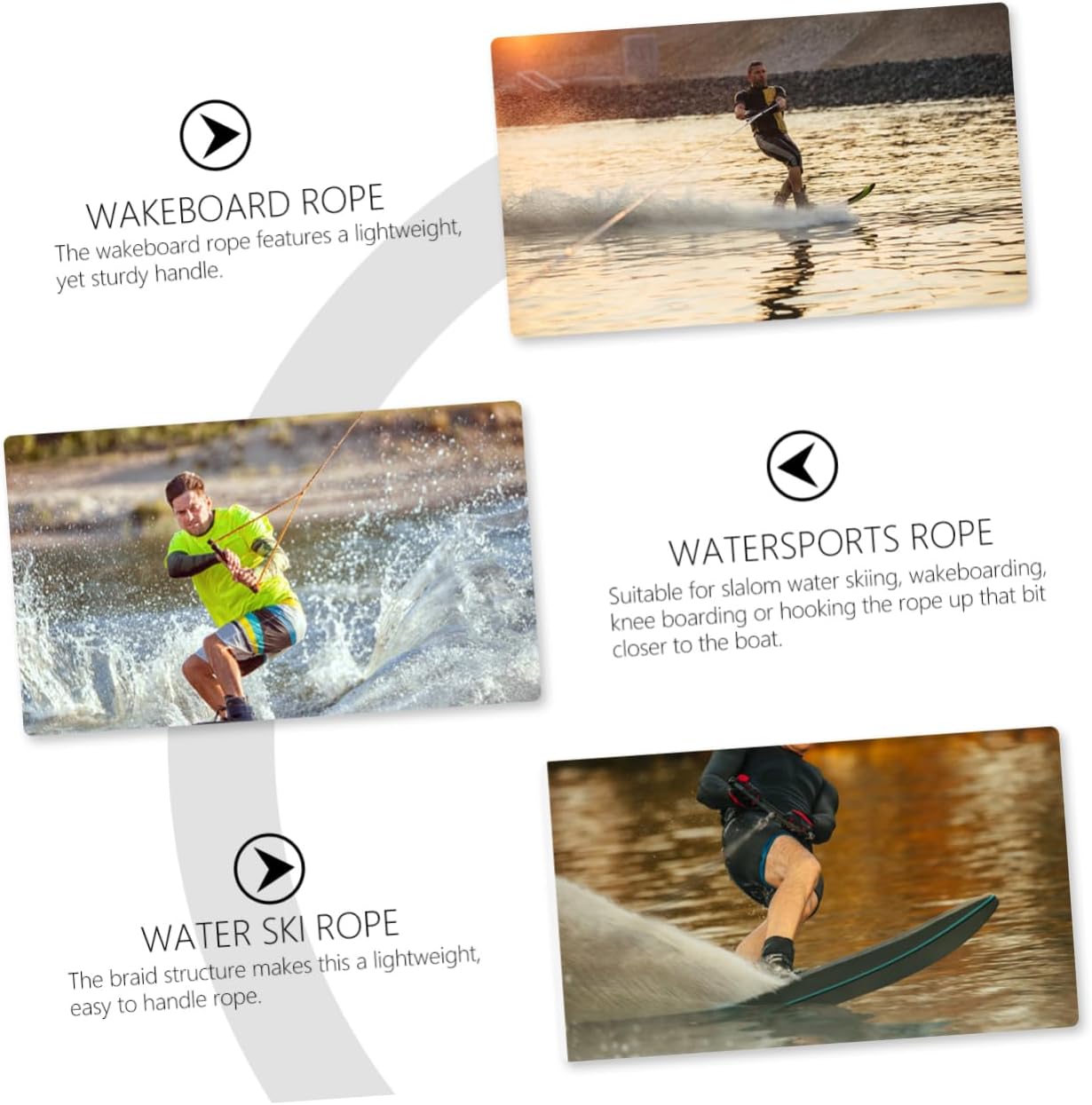 Black Handle Rope Section Water Ski and Rope for Boating Construction for Kneeboarding Wakeskating and Water Skiing