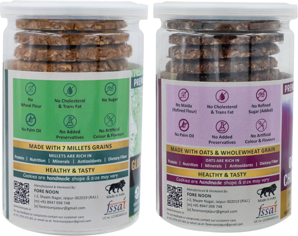 Fore Noon Chocolate Chocochip Oats & Gluten free Multi Millet Almond Jaggery Cookies (356 g, Pack of 2) 1