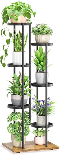 Miniatura 10 de LASZOLA Soporte para plantas de 5 niveles para interiores y exteriores para macetas grandes y resistentes, estante alto de metal negro con múltiples