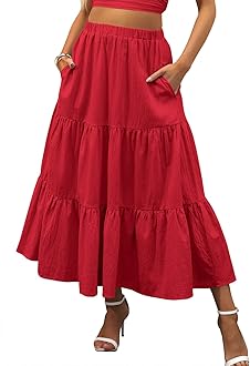 ANRABESSWomen’s Summer Boho Flowy Swing Tiered A-Line Maxi Skirt 2025 Fashion Trendy Elastic Waist Pleated Long Beach Dress