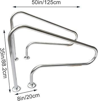 Handrail Swimming Pool Hand Rails 2 PCS, Premium 304 Stainless Steel Pool Safety Handrails for Inground Pool Entry - Easy Mount