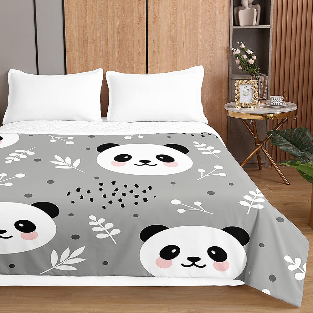 Trapuntino Copriletto Trapuntato Primaverile Estivo, Chickw11 3D Panda Stampa Trapuntato Goffrato Trapunta Coperta Leggera per Matrimoniale Singolo (Panda Grigio,220x240cm)