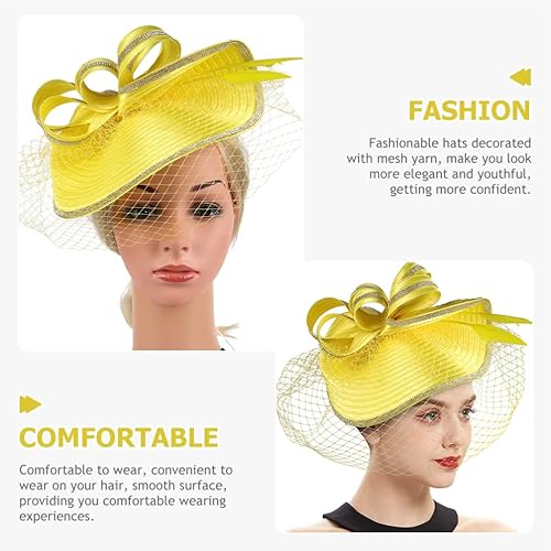 Miniatura 5 de Beaupretty Tocado con diadema Tocado tocado para mujeres y niñas, diadema de malla de velo, sombrero de fiesta de té