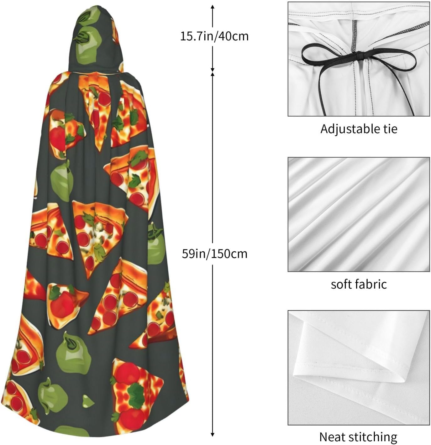 SSIMOO Pizza Pattern Eye-Catching Cosplay Costume Cape for Women - Unisex Vampire Cloak for Halloween.