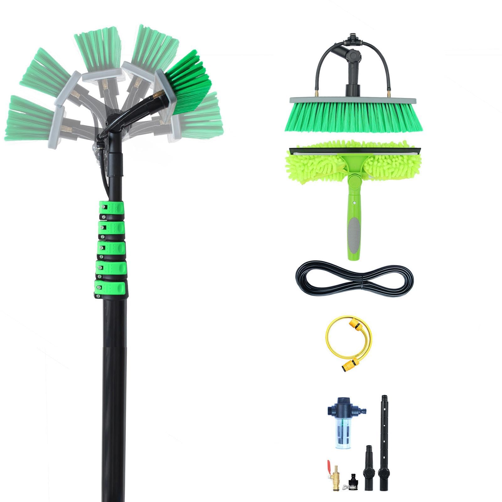 Cepillo para Limpiar Ventanas con Mango telescópico y rociador de Agua, Cepillo para Limpiar Paneles solares, Incluye raspador y dispensador de jabón, Cabezal de Cepillo de 30 cm, Longitud d