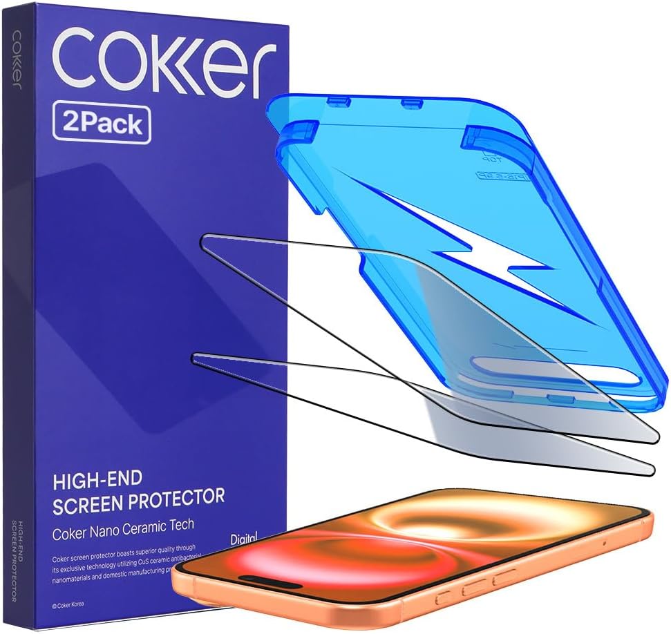 COKER 2PACK Tempered Glass Screen Protector Designed for iPhone 17 Pro Max, Rounded Edge, 9H Hardness Shatterproof, Anti-Scratch, Anti-Fingerprint, Touch Sensitive, Easy Installation