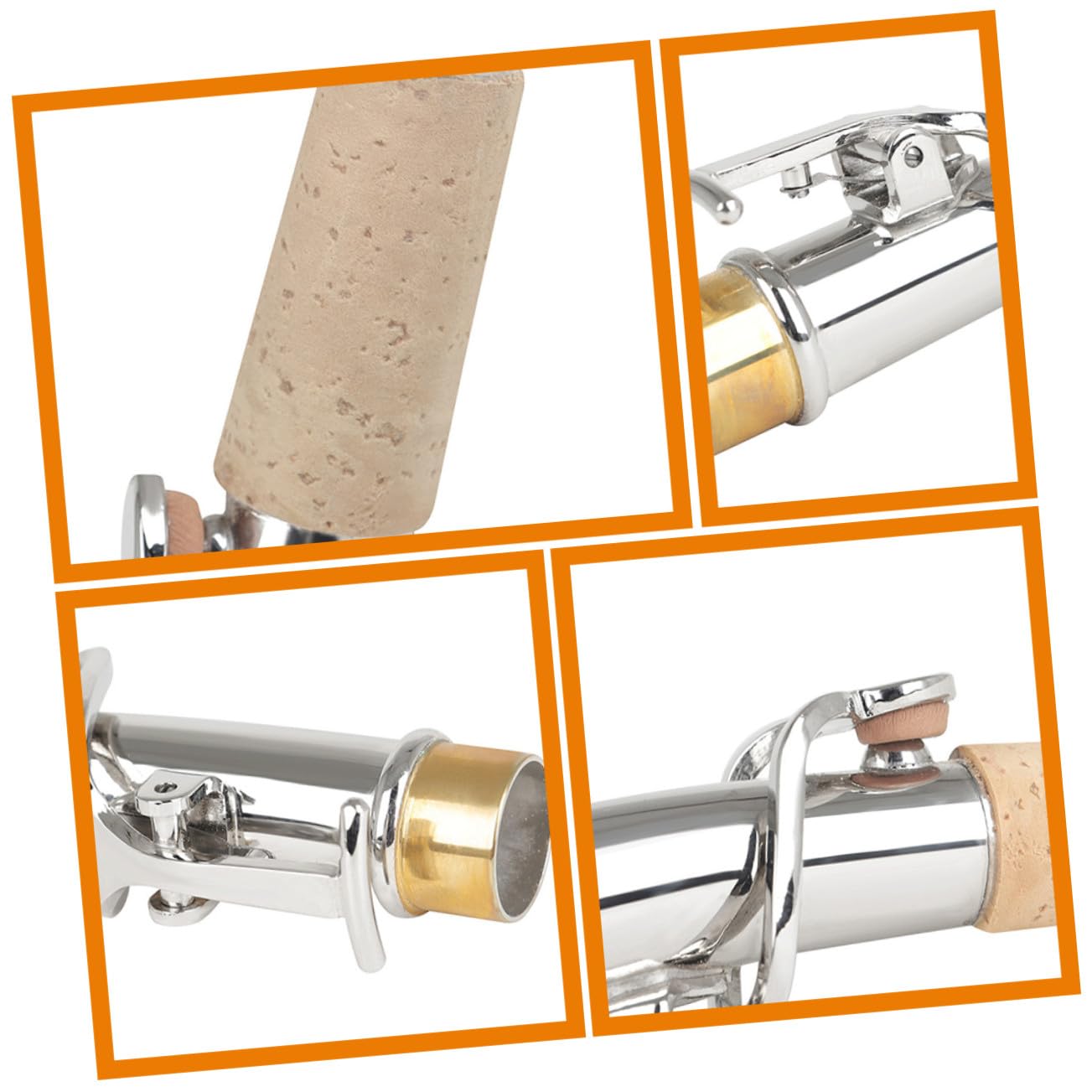 Lot de 2 Cols de Saxophone Soprano, Cuivre et Liège, Argenté