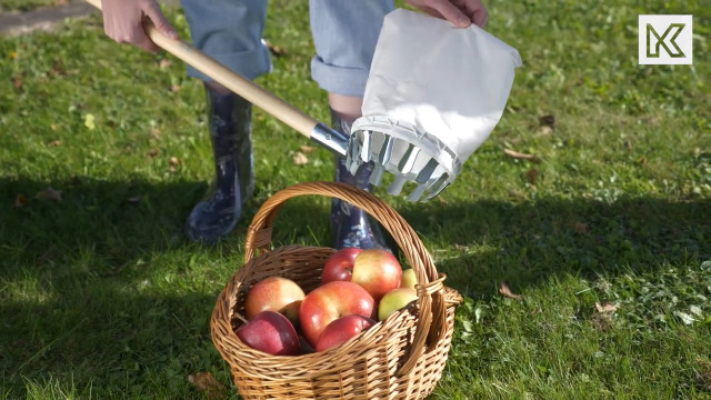 Fruitplukker met stoffen zak - voor het oogsten van fruit - diameter 16 cm
