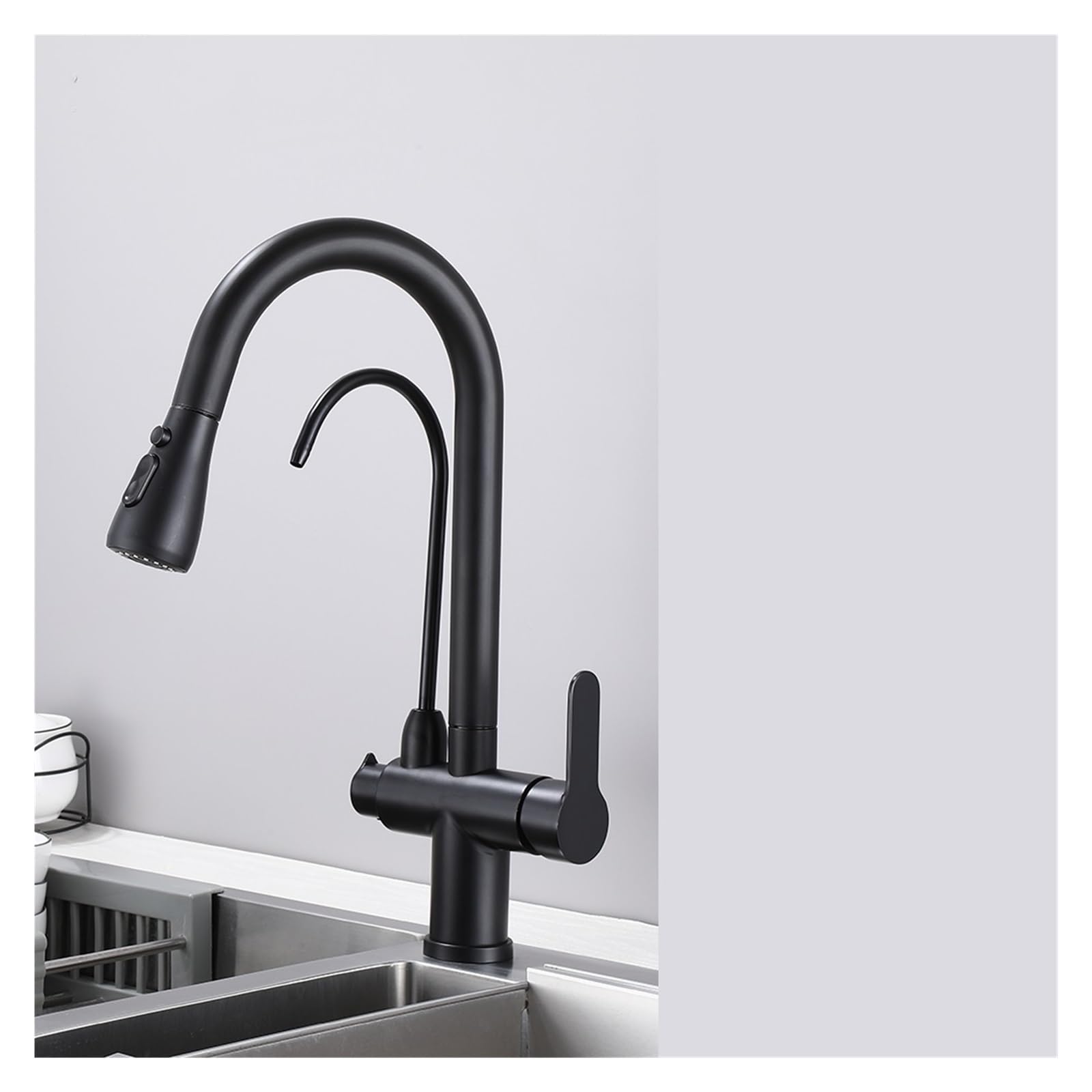 Robinet de cuisine en laiton noir C mélangeur eau chaude froide et filtre intégré