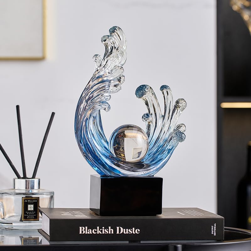 Modern Abstract Decorative Wave Statue, Blue Abstract Art Home Decor,Crystal Ball Art Wave Resin Sculpture, Office Desk Stand, Dining Table Center Decorative Aesthetics (A,Navy-Blue) - Image 4