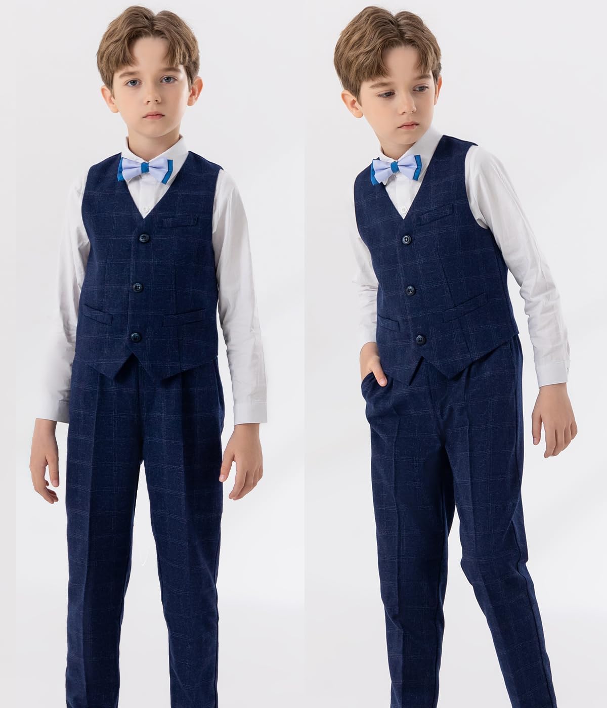 Boys Suit 3 Piece Tuxedo Formal Plaid Slim Fit Blazer Jacket Vest Dress Pants Toddler Outfits for Performances Kids Costume