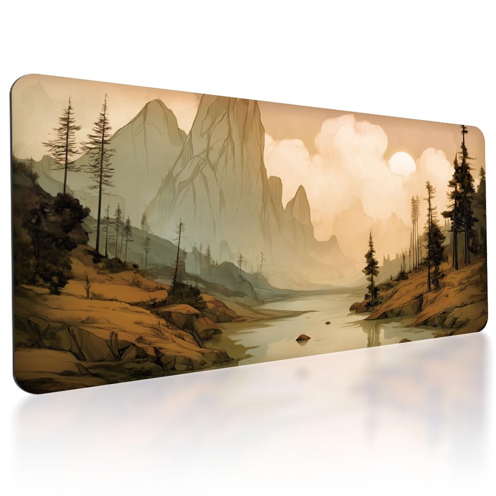 TNKBREEZE Large Mouse Pad Sunset Mountain Extended Gaming Mousepad for Office Home Natural Big Desk Mat with 3mm Thick Non-Slip Rubber Base Keyboard Mats for Computer PC Desktop Decor 15.7 x 31.5inch