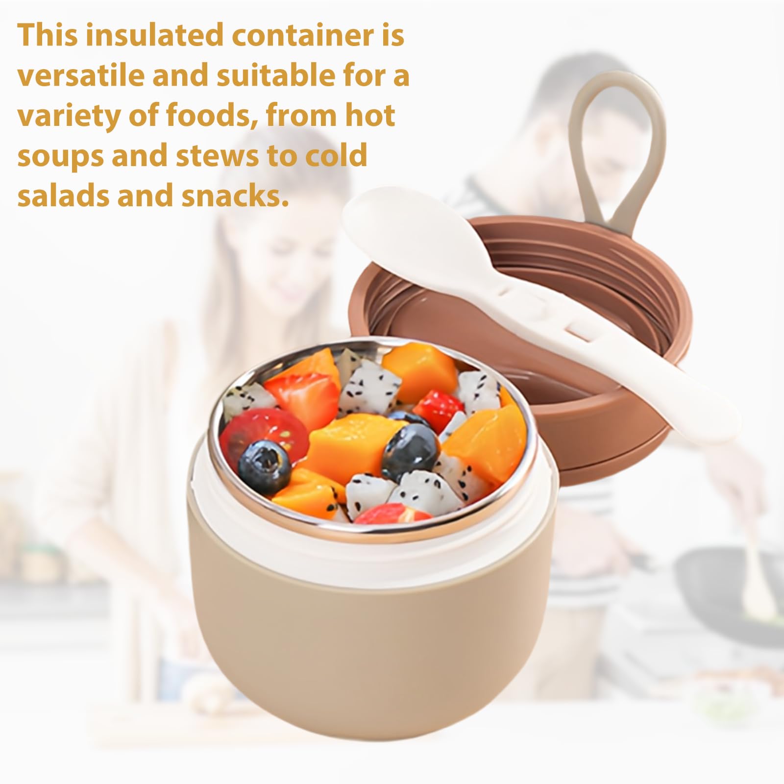 Recipiente térmico de acero inoxidable para comida: 3 cuencos térmicos con cuchara, 430 ml, aislados al vacío, termo para comida para niños, color azul, rosa y verde
