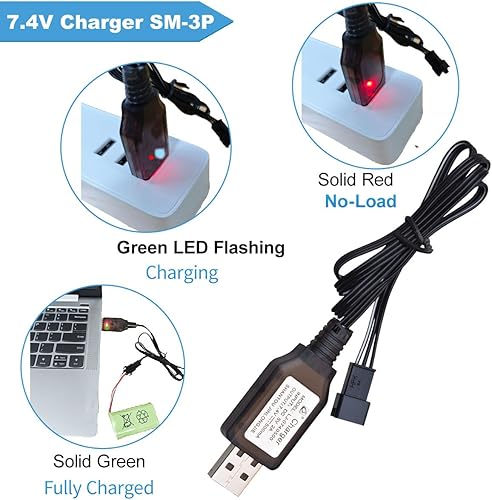 Miniatura 6 de Juego de cargador de batería de coche RC (4 modelos) - Incluye 3.7V SM-2P, 7.4V SM-3P, 7.4V cargador SM-4P y cargador LIPO de 7.4V con enchufe XH-3P