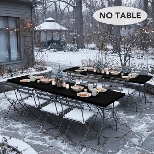 LUSHVIDA 6 Packs Vinyl Tablecloths with Flannel Backing for 6ft Rectangle Folding Table Cloths - Waterproof Plastic Picnic Table Covers with Elastic Corners, 30x72 inch, Black - Image 4