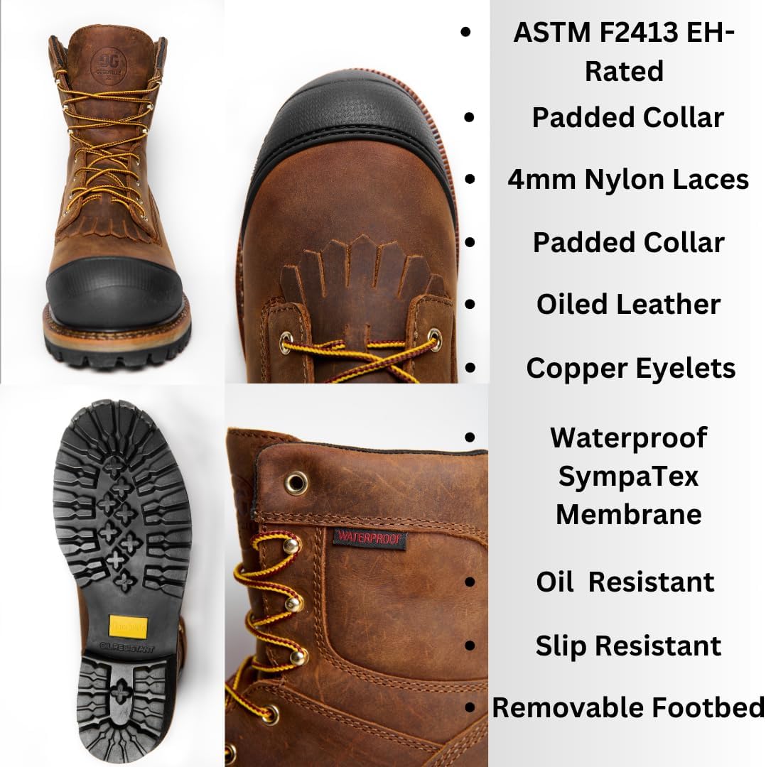 GOODVILLE Men's Catskill-Series 9" Composite Toe Waterproof Logger Work Boots for Men, ASTM-F2413 EH-Rated, Lace Up Industrial and Construstion Work Shoes with Oil and Slip Resistant Outsole, Durable, Quick Dry, Comfortable, Brown - LS101W - Image 3