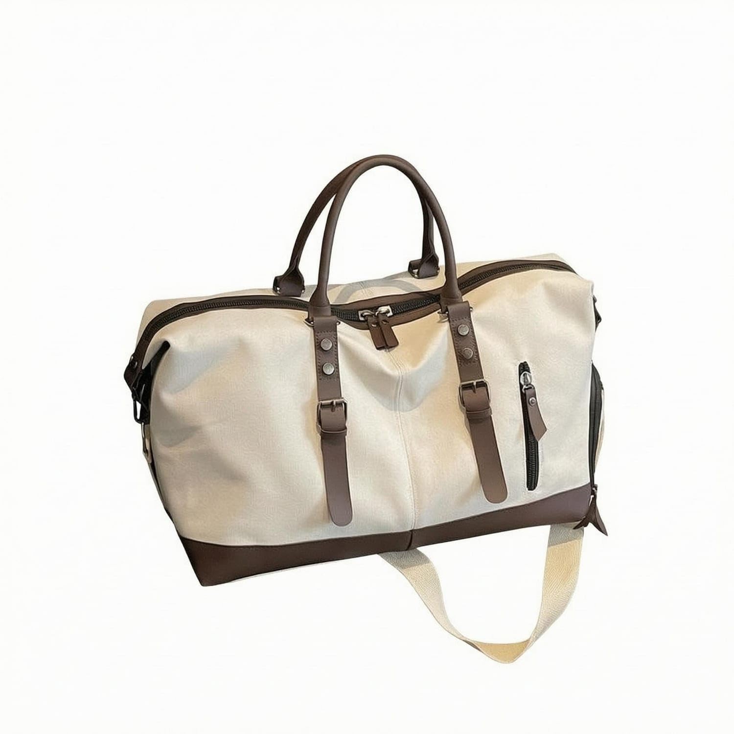 URJIX™ Top Zipper Closure Canvas Duffel Bag Brown Beige | Carry Options Storage Practical Size Canvas Beige-image-17