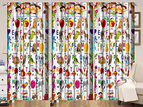 Image of 3D Printed English Albhabets ABCD Learning Design Curtains for Kids Room, School, Kids Home, Window, Door, 4x5 feet Long Set of 3 Pc