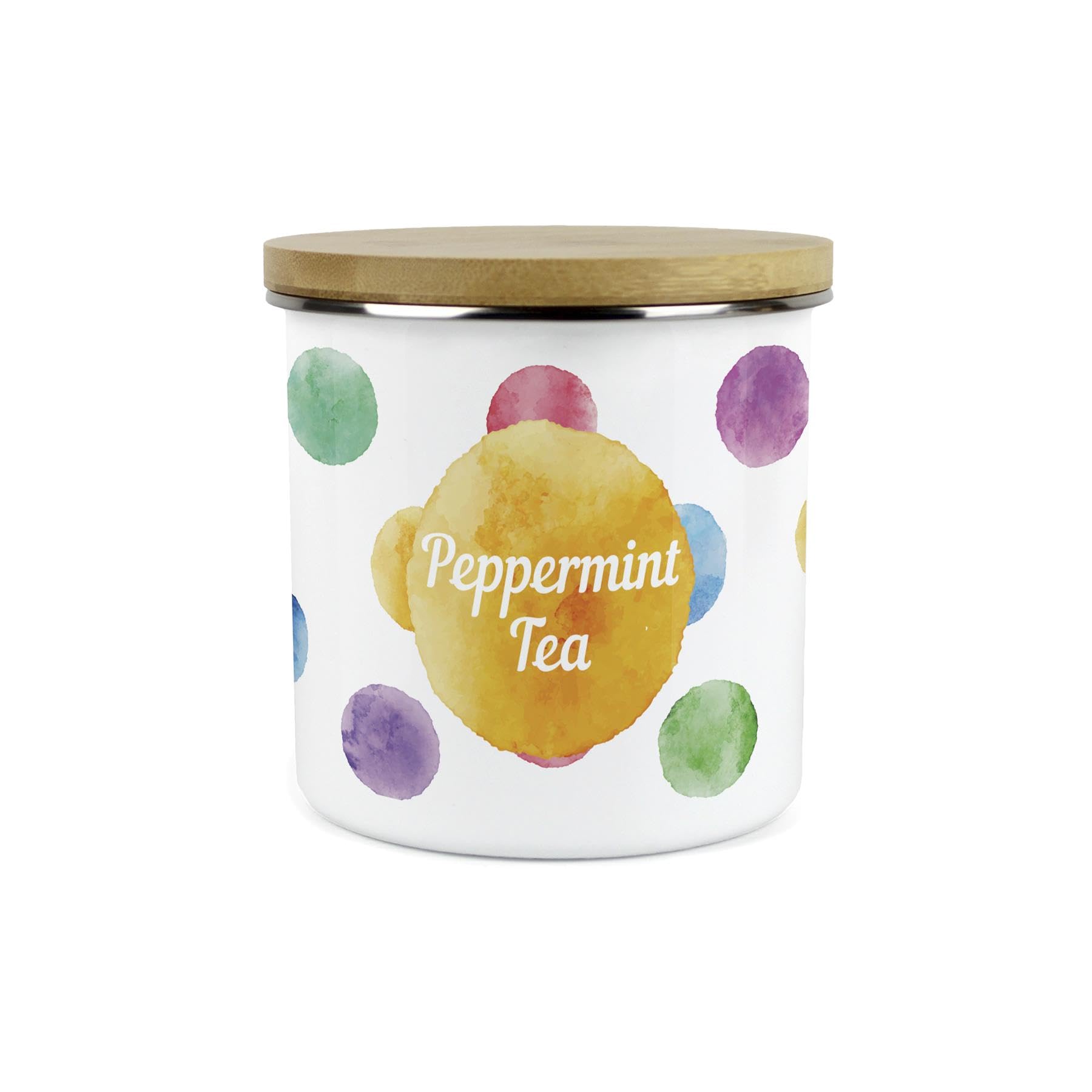 Purely Home Polka Dots Peppermint Tea Storage Canister - 1.2L Large Multicoloured Airtight Enamel Kitchen Storage Gift