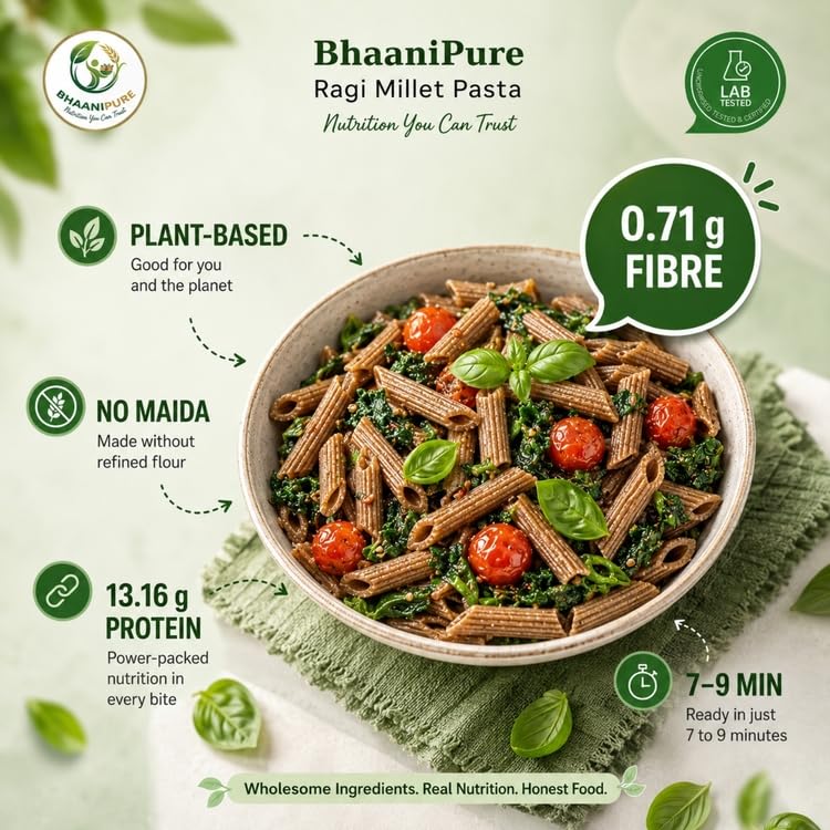 Image of Organic Ragi Millet Pasta 100g X 2 | No Maida Healthy Pasta | Non-GMO, No Preservatives | High Fiber & Protein | Quick & Easy to Cook