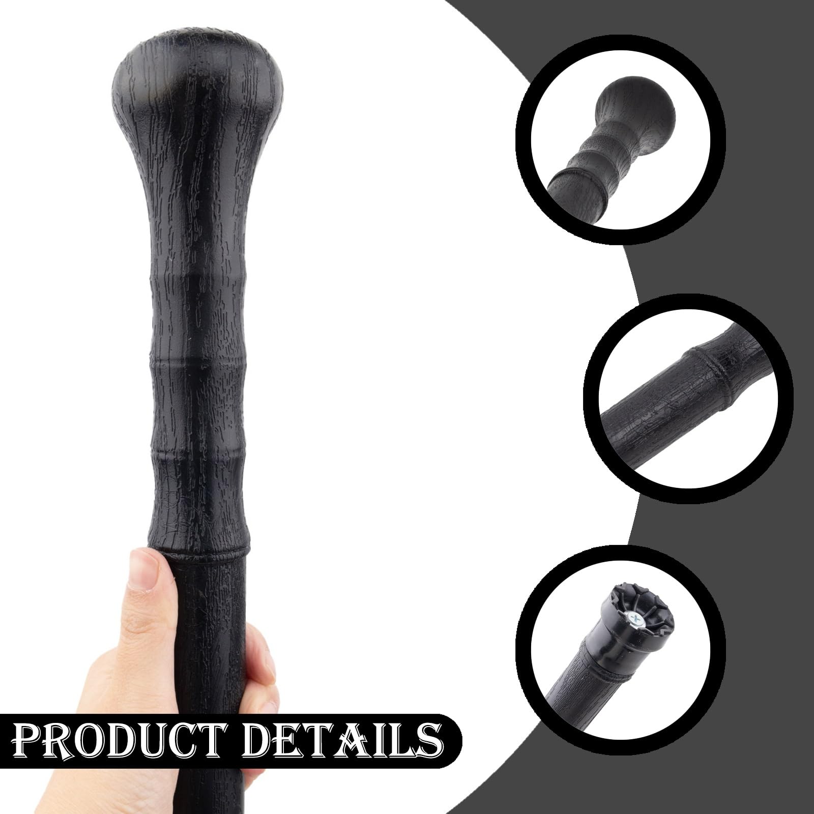 Bastón de Paseo con Mango Redondo Imitación Madera Negra, Fabricado en Madera Maciza con Empuñadura Redonda y Suave, un Bastón Elegante y Resistente para Hombres y Mujeres