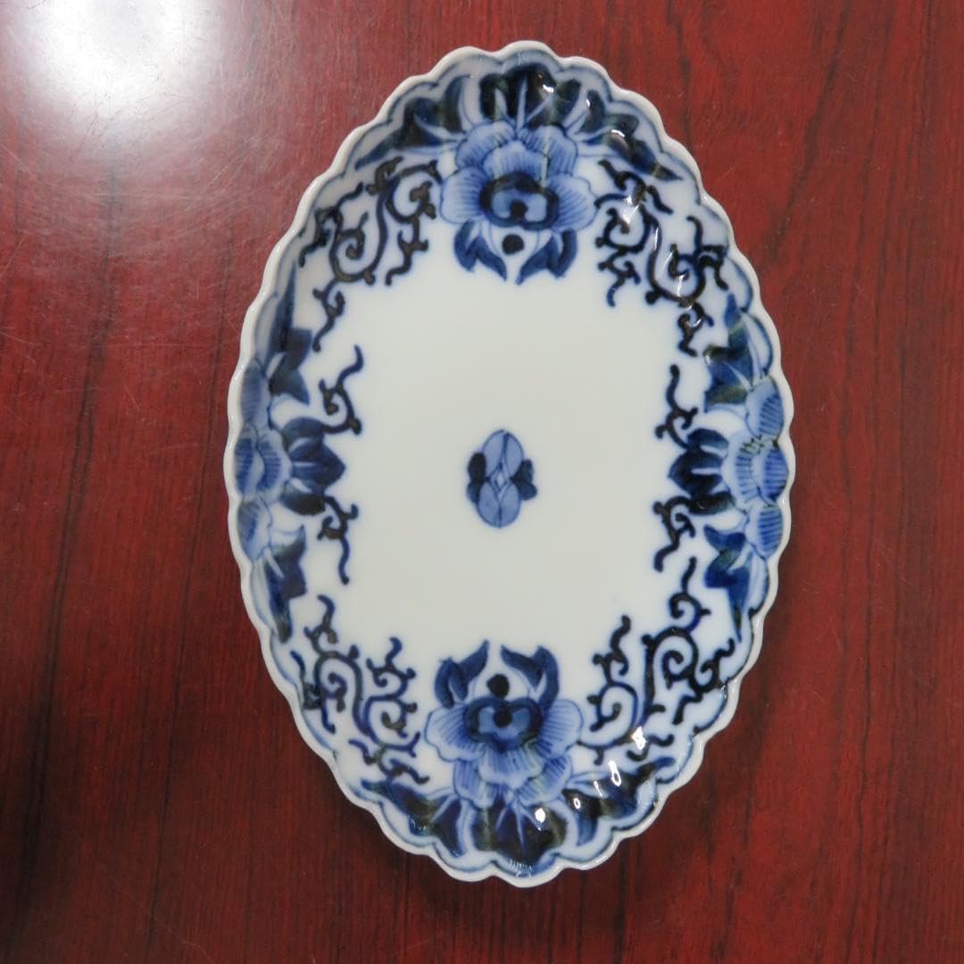 長丸皿 5枚 染付 花弁 唐草 明治 大正 ケンケン 長丸皿 5 長丸皿 5枚 染付 花弁 唐草 明治 大正 ケンケン 長丸皿 5