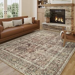 Vintage Area Rug 5x7 Rust Red Washable Living Room Large Carpet Non Slip Bedroom Indoor Office Low Pile Traditional Distressed Retro Accent Rug for Dining Room Bathroom Kitchen 5' x 7' (Rect