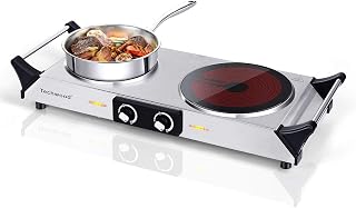 Techwood Double Infrared Ceramic Electric Stove, 1800W Portable Hot Plates with Cool Handles, Countertop Burner for All Cookware, Home Office Camping