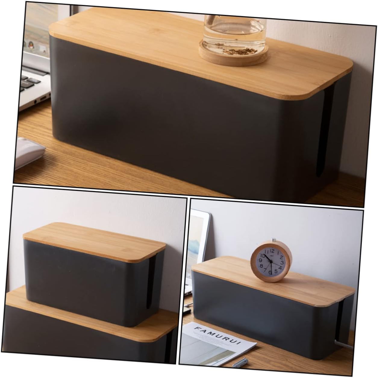 2pcs Texture Socket Storage Box Wire Organizer for Electric Protector Cases for Desk and Living Small and Medium Black