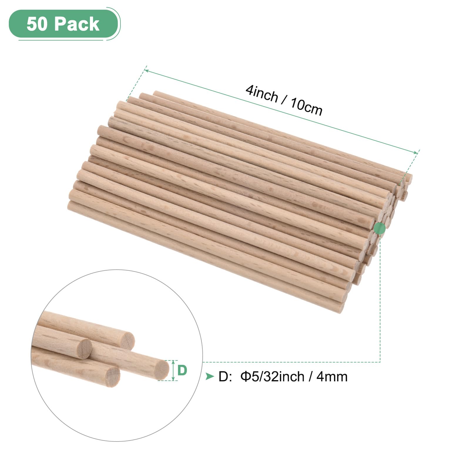 M METERXITY 50-Pack Dowel Rods Wood Sticks, 5/32 x 4 Inch Wooden Dowel Rods, Unfinished Hardwood Sticks - Image 3