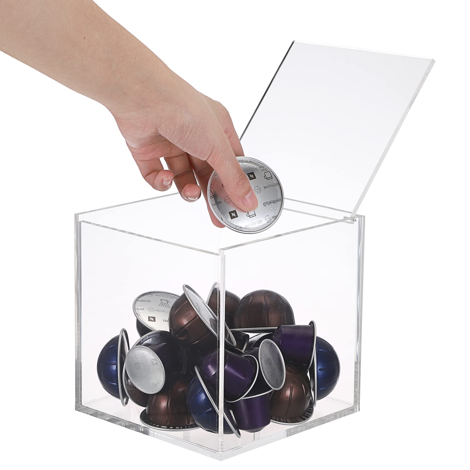 IGNPION Caja de almacenamiento de cápsulas de café acrílicas, soporte de almacenamiento compatible con todas las cápsulas de café y cápsulas, recipientes de almacenamiento de acrílico con tapa (15CM)