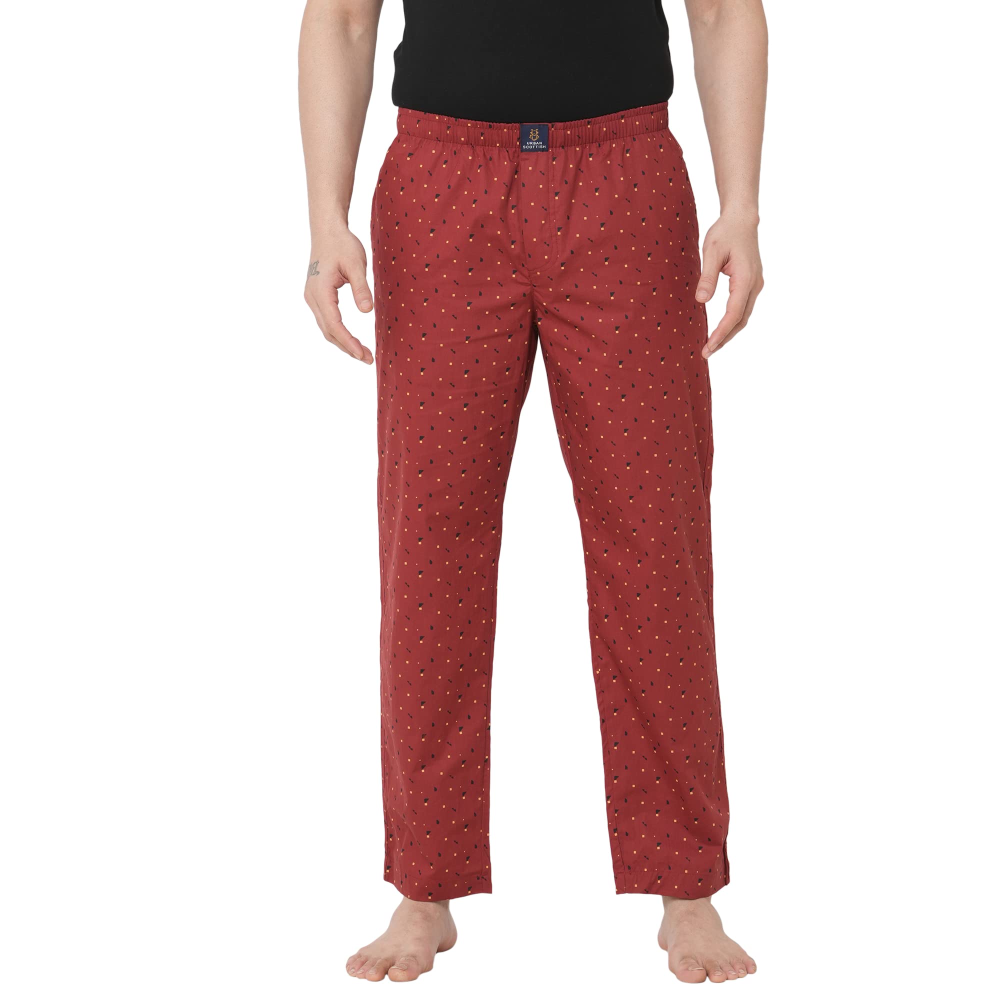 urban scottish Men's Wine Printed Woven Cotton Ultra Soft Pyjama with Pockets-picture-27