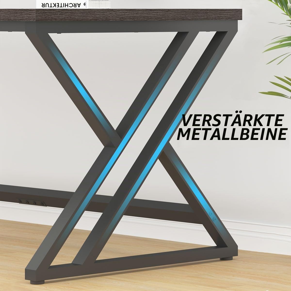 LVB Schreibtisch Großer Computertisch Bürotisch Schreibtisch für Home Office Büro und Arbeitszimmer Gaming PC Tisch aus Holz Metall Büromöbel Industrie Design Dunkelgrau 180 x 80 x 75cm