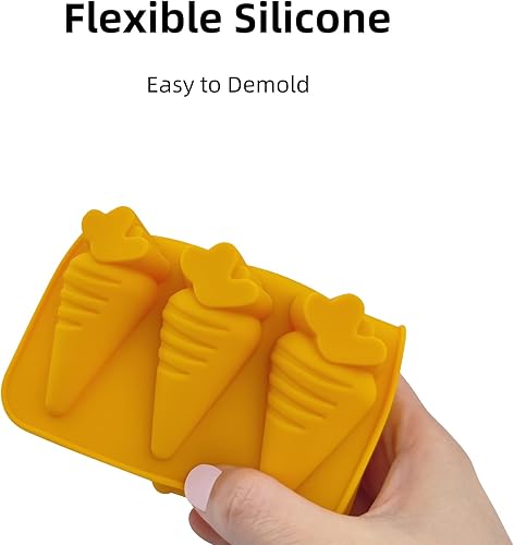 Miniatura 4 de EDUEE Moldes de chocolate de zanahoria 3 piezas de moldes de silicona para dulces de Pascua, forma de zanahoria, 2.36 pulgadas para cubitos de