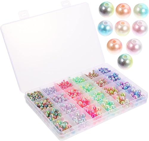 EXCEART Gradient Imitation Pearls Faux ABS Pearls Beads for DIY Jewelry Making Earrings 1Box